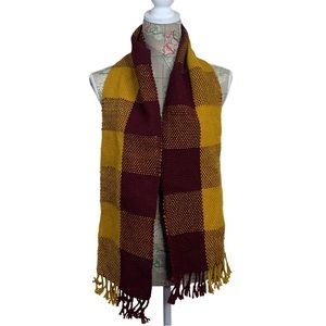 Handmade Woven Scarf with Fringe Burgundy and Gold